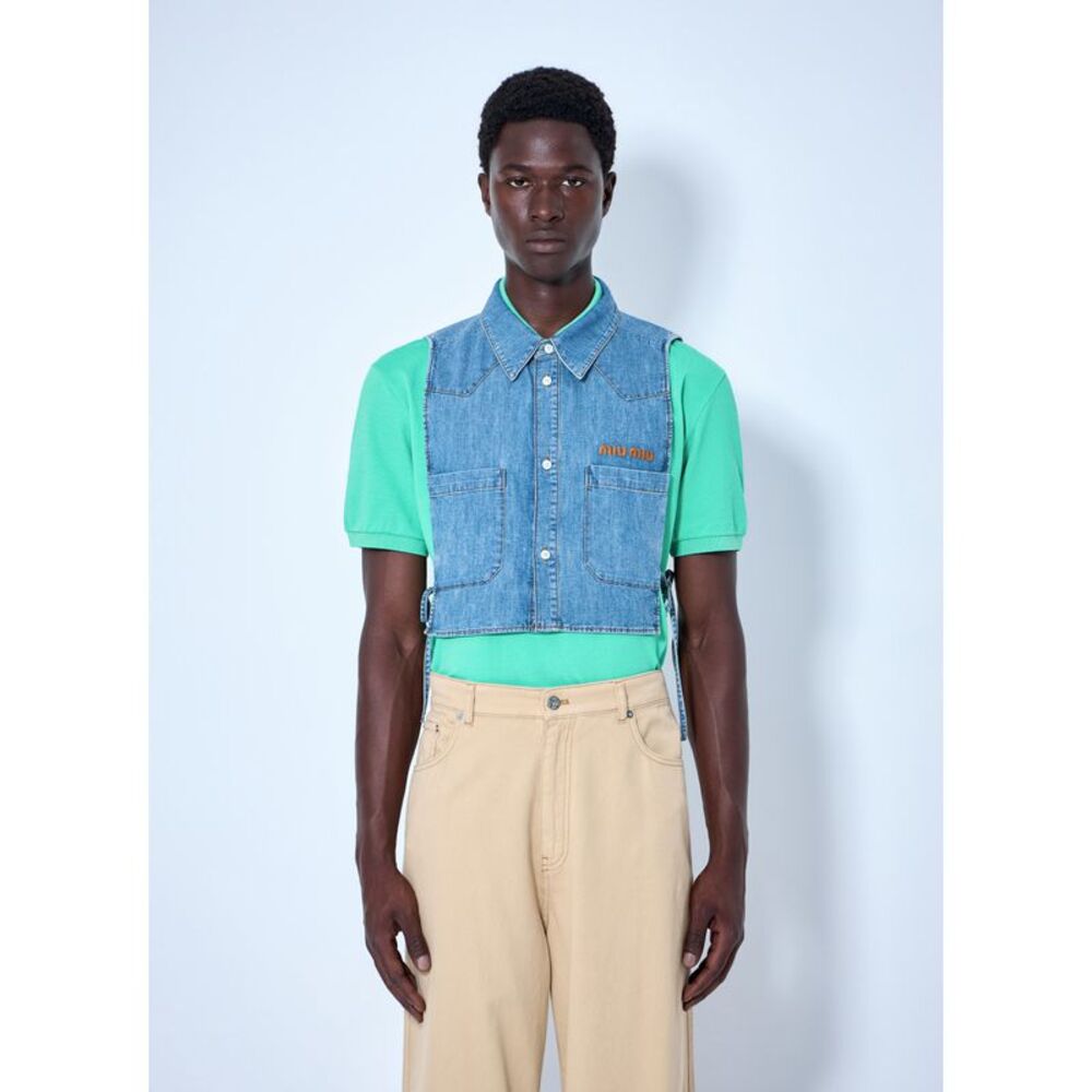 Miu Miu Men Cropped Chambray Tie Shirt